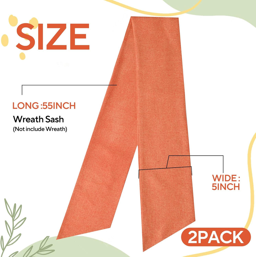 Skiennix Orange Wreath Sash - 2 Pcs Linen Ribbon Bow for Fall Yard & Porch Decor