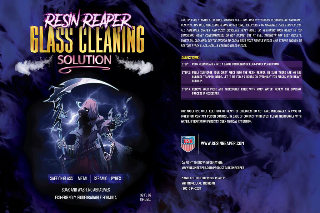 Resin Reaper Glass Cleaner 32 OZ | Pipe Cleaner | Safe on Glass, Metal, Ceramic, and Pyrex | 420 710 Friendly Cleaning | Soak and Wash - No Abrasives - Eco-Friendly, Biodegradable Formula