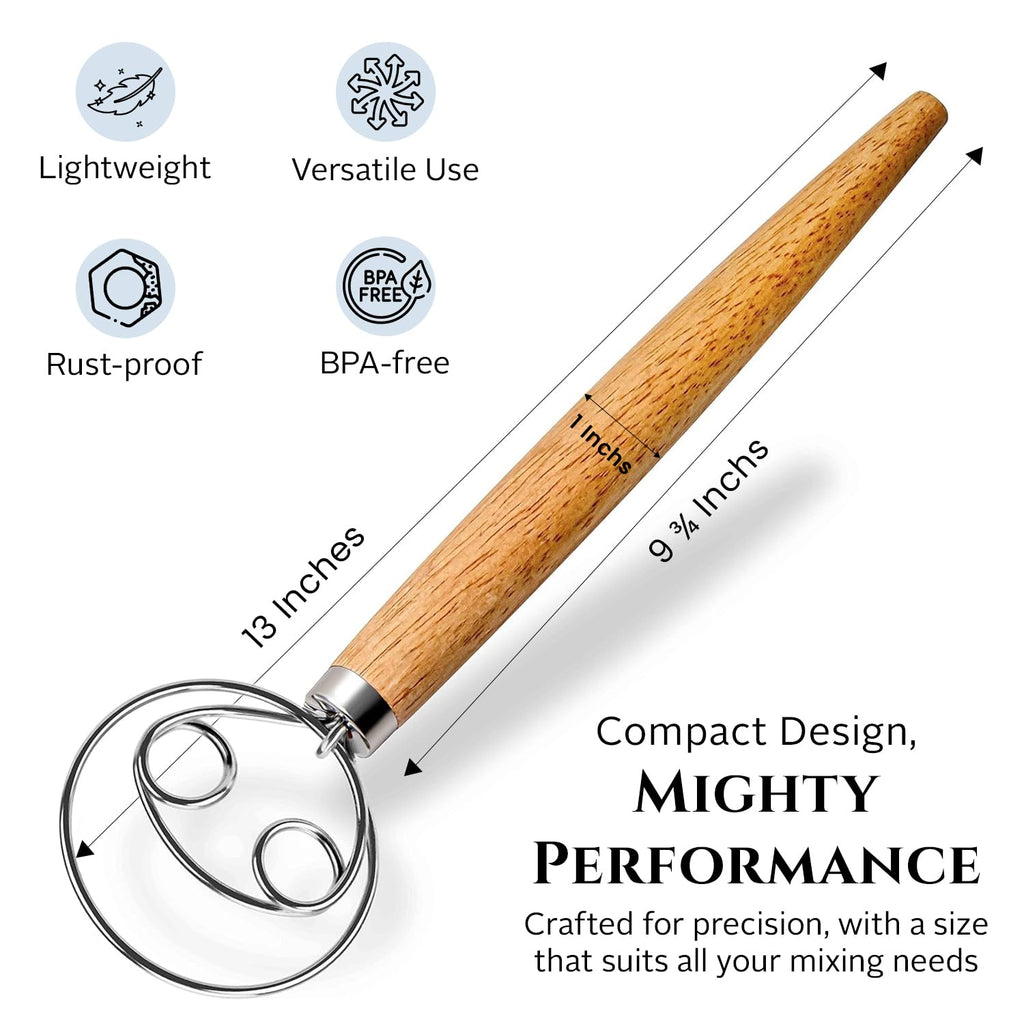 Spartali & Company Versatile 13-Inch Danish Dough Whisk for Sourdough: Essential Sourdough Bread Baking Supplies, Bread Making Tools, and Baking Tools - Whisks for Cooking & Mixing Dough Effortlessly
