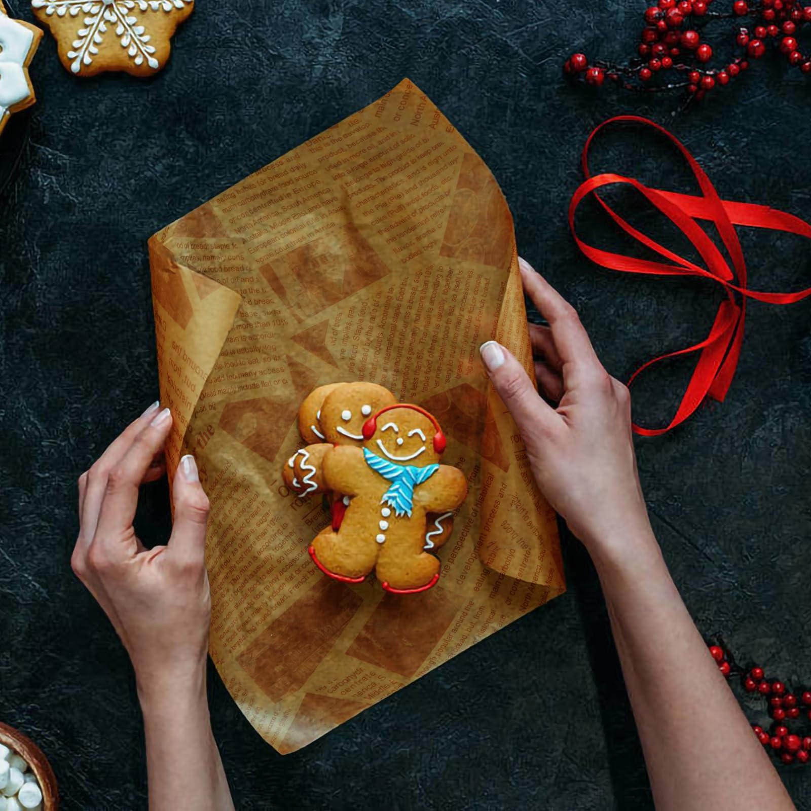 Baking Parchment Paper Roll Non Stick Baking Paper Newspaper Printing Design Food Wrapping Paper for Baking Cookies Bread Pizza Meat and Vegetables