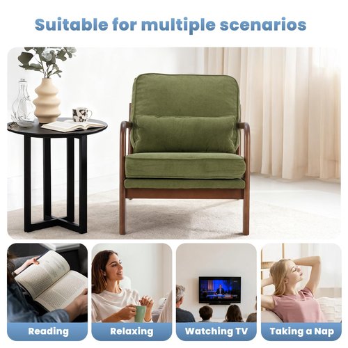 DUMOS Mid Century Accent Chair, Modern Living Room Chairs with Arms and Waist Cushion, Reading Chairs for Adults, Lounge Chair for Bedroom, Solid Wooden Frame, Classic Green
