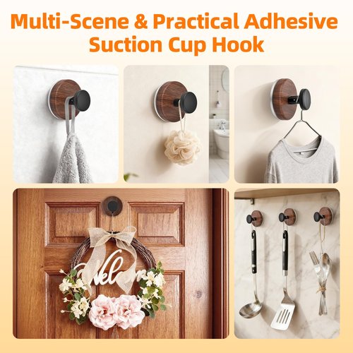 Suction Cup Wreath Hanger, No Drill Reef Hook for for Front Door/Window Glass/Over Door, New Year/Valentine/Easter/July 4th/Halloween/Thanksgiving/Christmas/Spring/Summer/Fall/Winter(Walnut, 2 Pack)