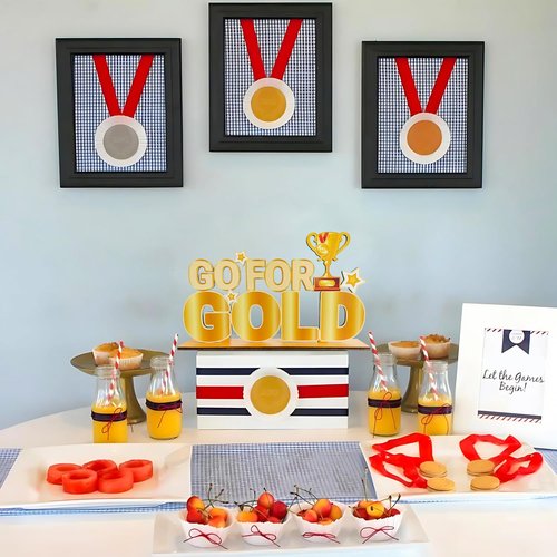 2026 Winter Sport Games Party Decorations Go For Gold Wooden Table Centerpieces 11.8 x 6.9 inch for Any Sports Themed Party Decorations Supplies