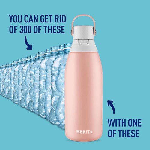 Brita Stainless Steel Water Bottle - BPA-Free, Insulated, Reusable, 32 oz, Rose - Lasts 2 Months