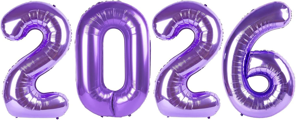 Purple 2026 Number Balloons - 40 Inch Giant Balloons for New Year's Eve & Graduation Celebrations