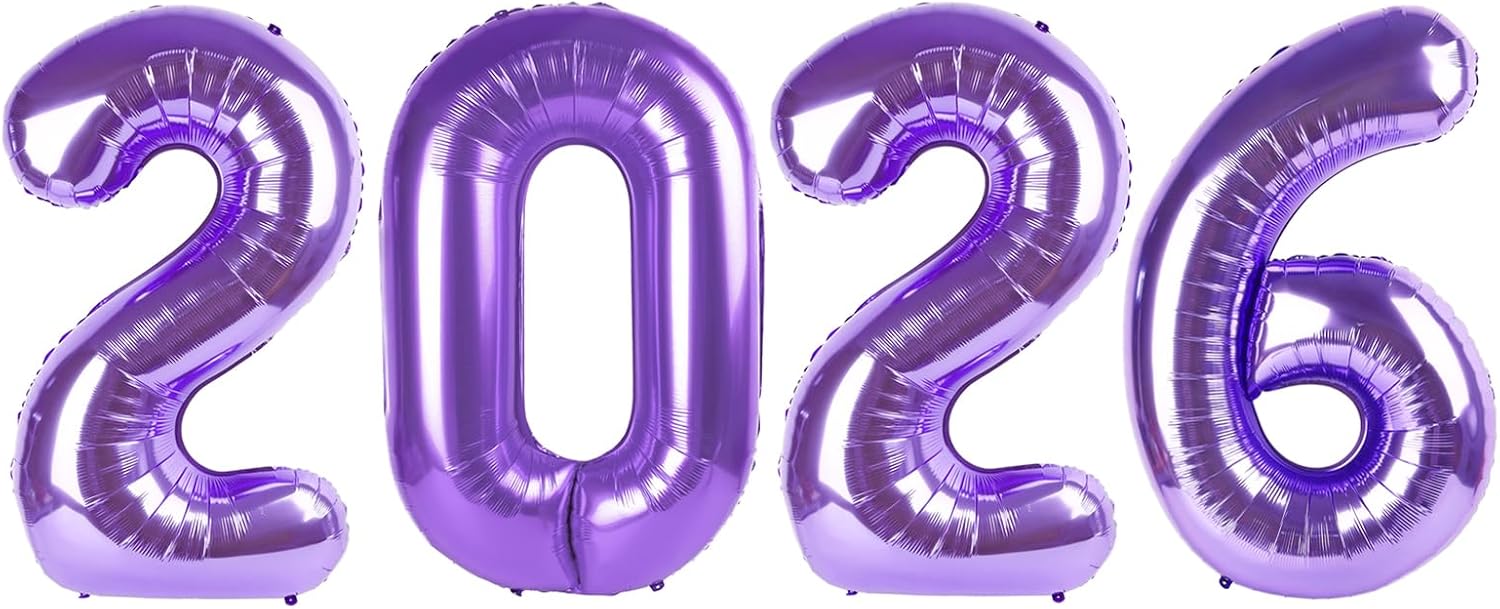 Purple 2026 Number Balloons - 40 Inch Giant Balloons for New Year's Eve & Graduation Celebrations