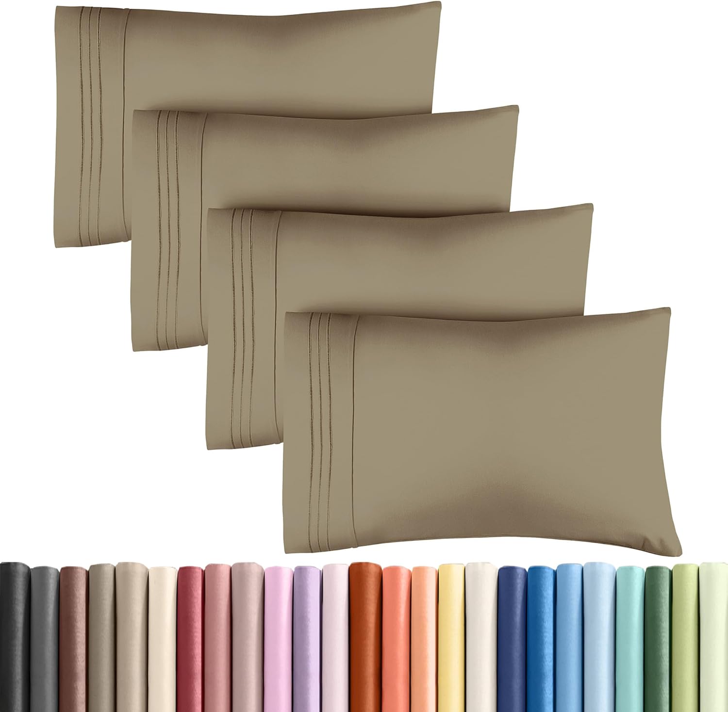Skiennix Queen Pillow Cases Set of 4 - Ultra Soft Hotel Quality Covers - Wrinkle Free & Fade Resistant - Khaki