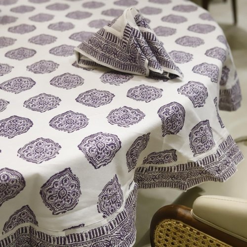 LOTUS MILLS 100% Organic Cotton Lavender Purple Paisley Medallion Table Cloth, Indian Block Print Table Linen for Dining, Parties, Wedding, Outdoors Home Decor | 72 INCH Round | 6-8 Seater