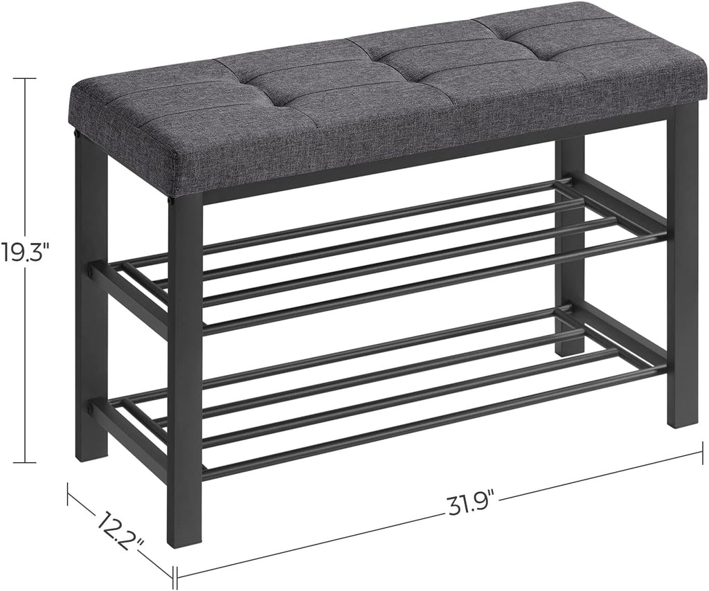 SONGMICS Shoe Bench - Modern Storage Solution with Cushion | Space-Saving Design in Dark Gray and Ink Black