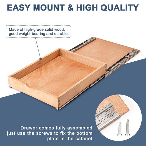 Draworia Pull Out Cabinet Drawers - 6x2 Size Options (12-23'W,18-21'D), Pre-Assembled with Soft Close Slides, Solid Beechwood, Easy Installation(14'W x 18'D)