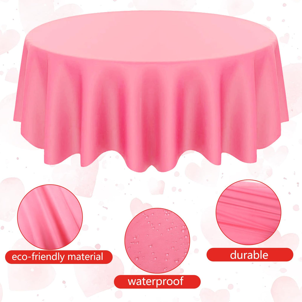 CIEOVO 12 Pcs Valentine's Day Plastic Tablecloths, Disposable Round Red Pink Table Cover 84 Inch Waterproof Table Covers for Valentine's Day Family Wedding Birthday Bridal Shower Party Decorations