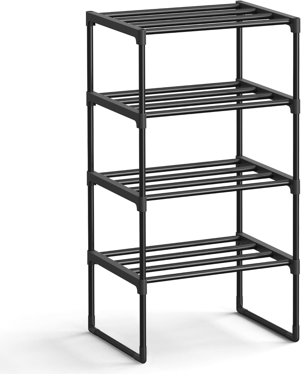 SONGMICS 4-Tier Shoe Rack - Stackable Metal Organizer for 5-10 Pairs | Black, 11.8 x 16.7 x 28.2 Inches