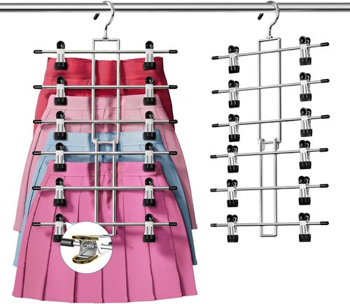 DAMITA Skirt Pants Hangers - Space-Saving 6-Tier Closet Organizer with 360° Swivel Hook | Finger-Safe Design