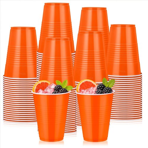 150 Pcs Orange 12oz Plastic Party Cups by [Brand Name] - Disposable for Birthdays, Weddings & Celebrations