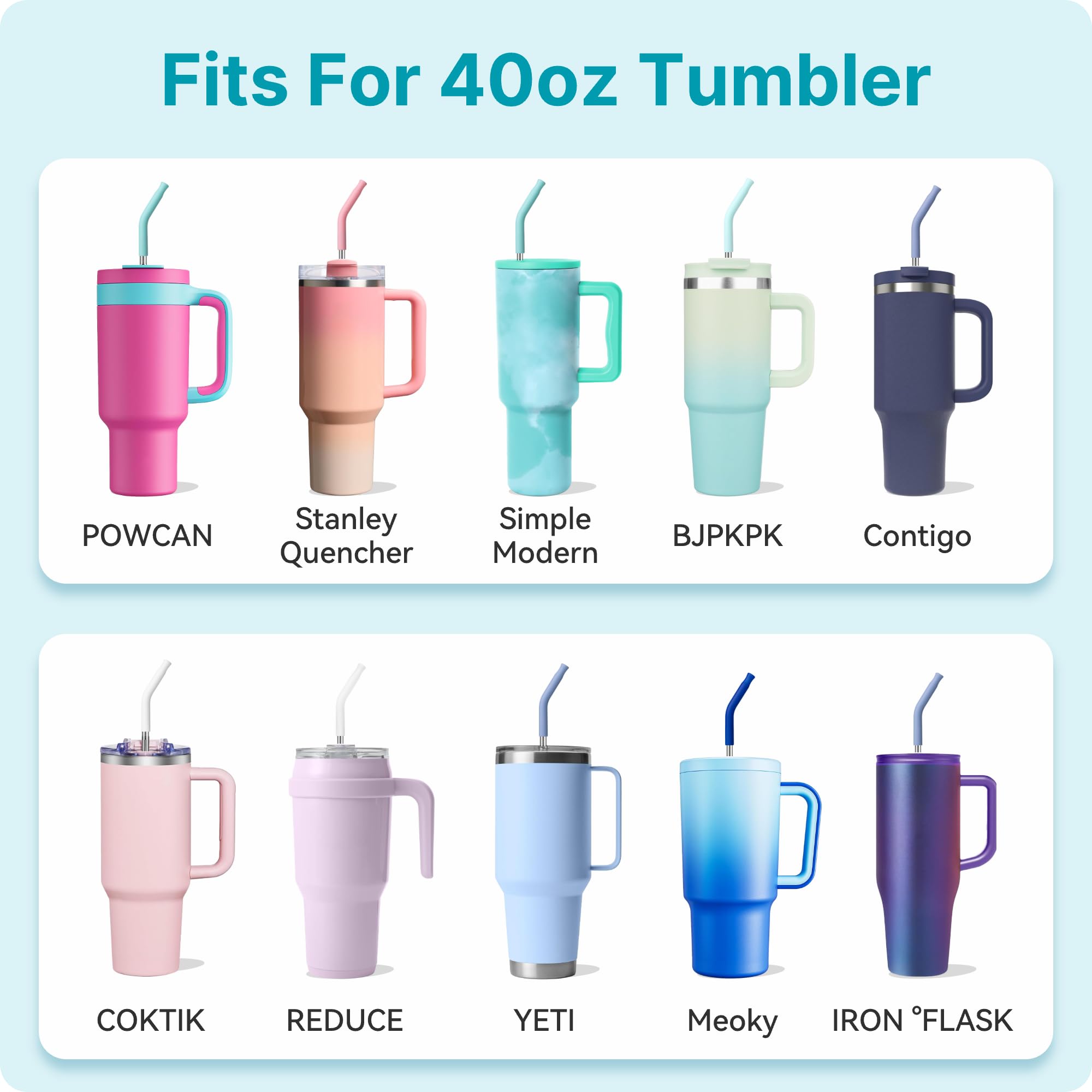 Soledea 40 oz Straight Metal Straws for 40 oz Stanley Tumbler, 6 Pcs Stainless Steel Reusable Drinking Metal Straw with Colourful Silicone Tips,Straw for Glass Cups, BPA FREE