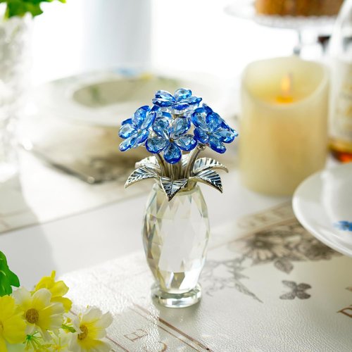 H&D Hyaline & Dora Blue Crystal Forget Me Not Flower Figurine - Elegant Home Decor & Gift for Women