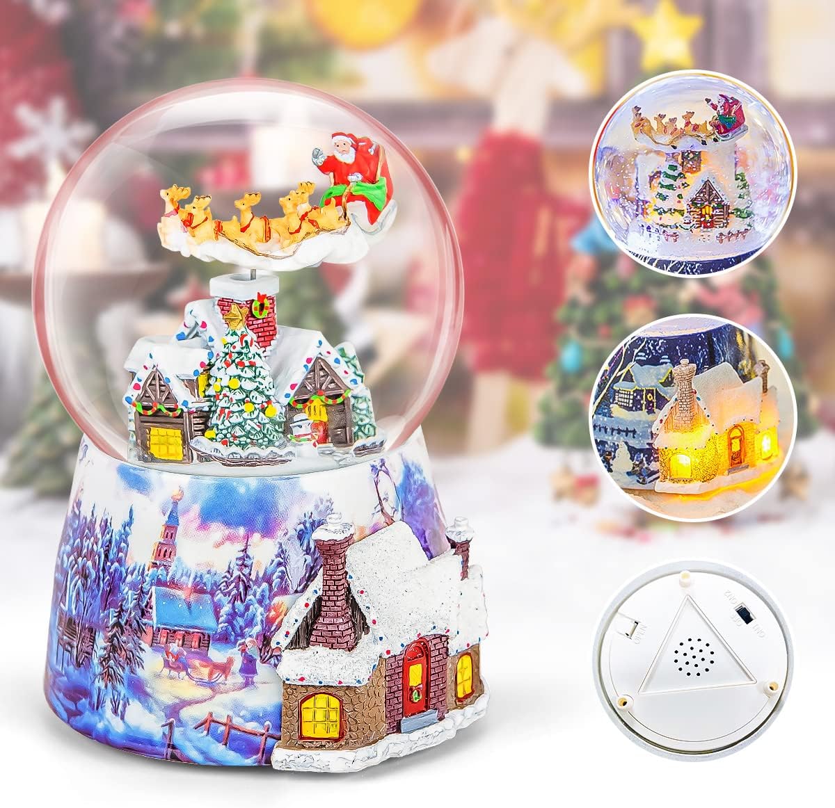 Skiennix Christmas Music Box - Musical Snow Globe with Rotating Santa - Plays 14 Festive Songs