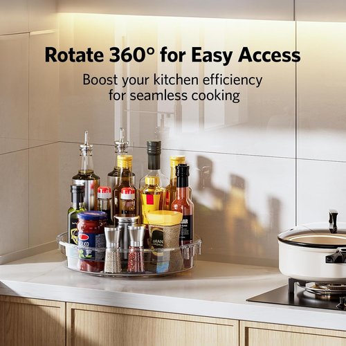 LAMU Lazy Susan Organizer - Clear Turntable for Kitchen & Bathroom Storage | 2 Sizes: 12in & 10.6in