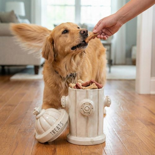 Blue Sky Ceramic Fire Hydrant Treat Jar, White