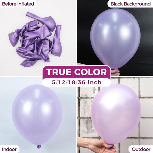 Bezente Pearl Lavender Latex Balloons - 100 Pack 12-Inch Round Helium Light Pastel Purple Party Decor
