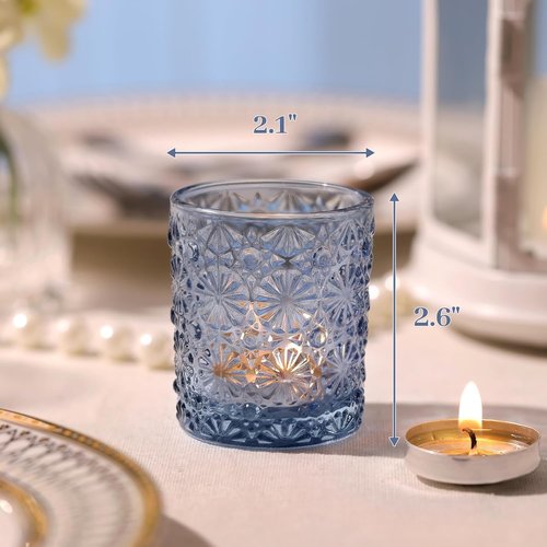 Blue Votive Candle Holders Set of 12 | Elegant Tea Light Holders for Weddings & Home Decor