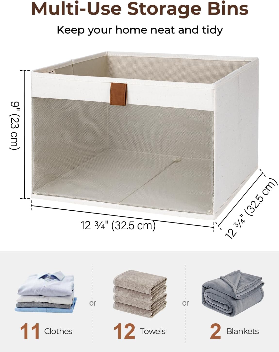 StorageWorks Large Closet Storage Bins - Foldable Fabric Organizers with Clear Window & Handles | Beige, 3 Pack