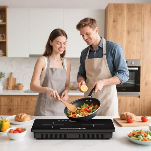 Saitravexia 1800W Portable 2 Burner Countertop Electric Stove with Touch Control, Cross-Line Panel Design, 8 Power Levels, Timer, Safety Lock, Compatible with Magnetic Cookware