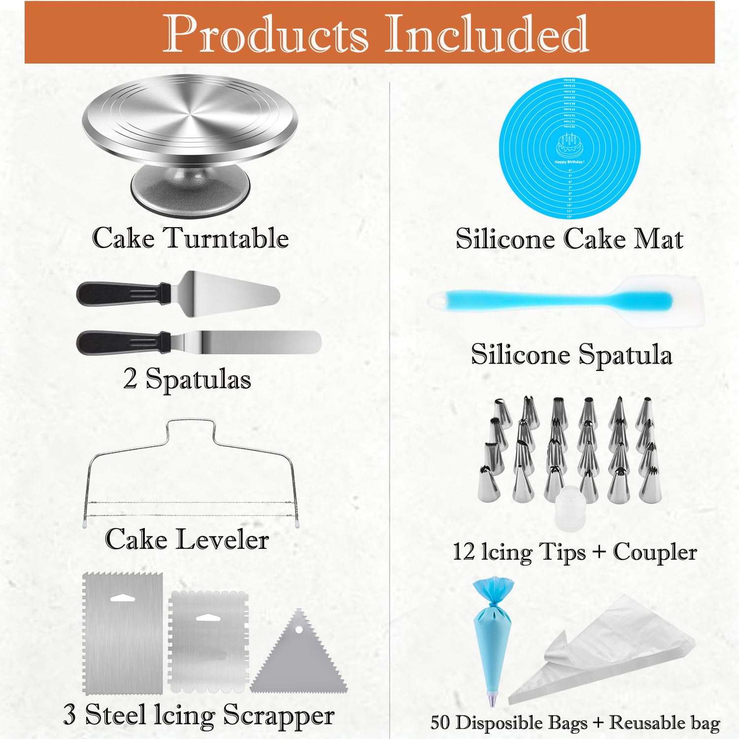 12 Inch Aluminium Rotating Cake Stand Turntable, Cake Decorating Kit Supplies with Icing Piping Tips, Frosting Spatulas, Pastry Bags, Scrapers and Other Cake Decorating Tools (85Pcs)