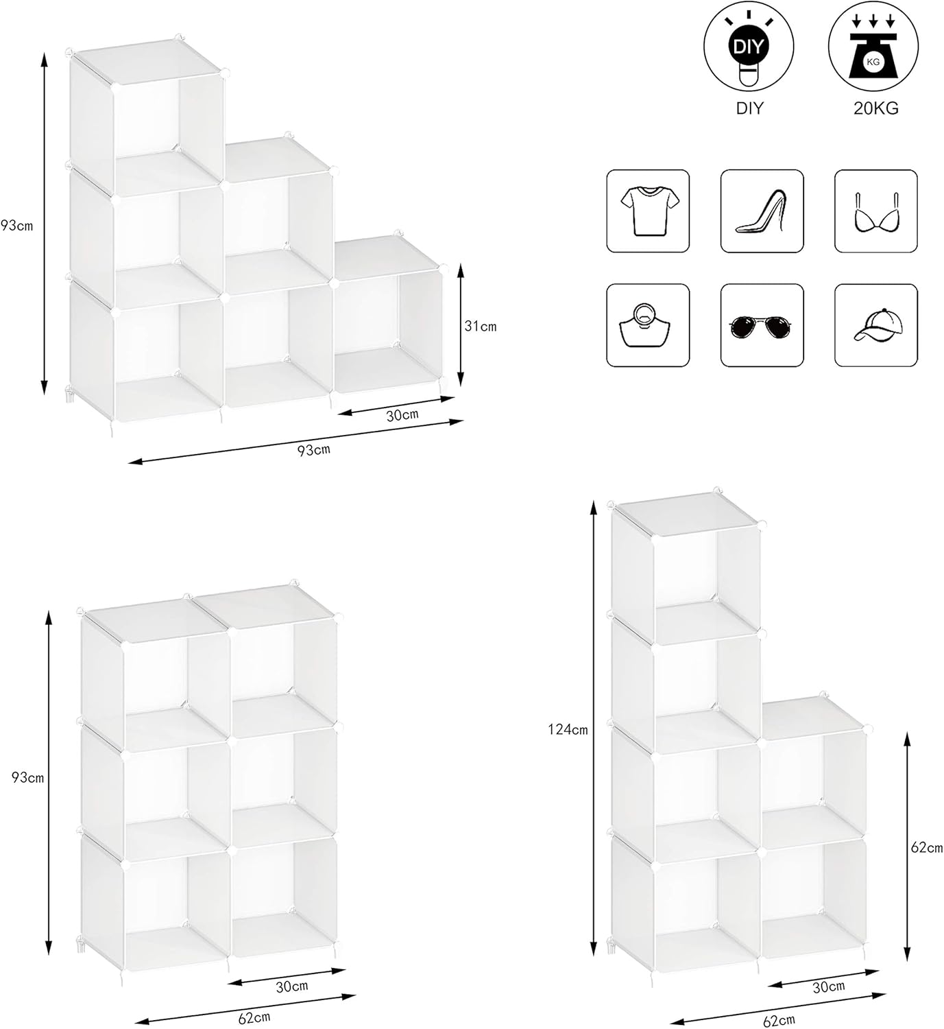 Stackable Closet Organizers by [Brand Name] - 6 Cube Storage Solution for Bathroom & Wardrobe