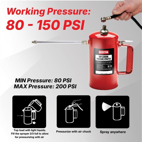 LAUCO Non Aerosol Pressure Sprayer - Refillable Pressurized Sprayer Bottle for Oil, Solvent, Degreasers, Lubricants - Rechargeable Steel Canister with Brass Nozzles, 32oz