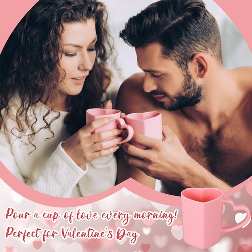 Baderke 12 Pcs Valentine's Day Heart Shaped Mugs with Handles 7.8 oz Reusable Pink Red Love Heart Plastic Drinking Cups for Birthday Wedding Anniversary Party Supplies(Pink)