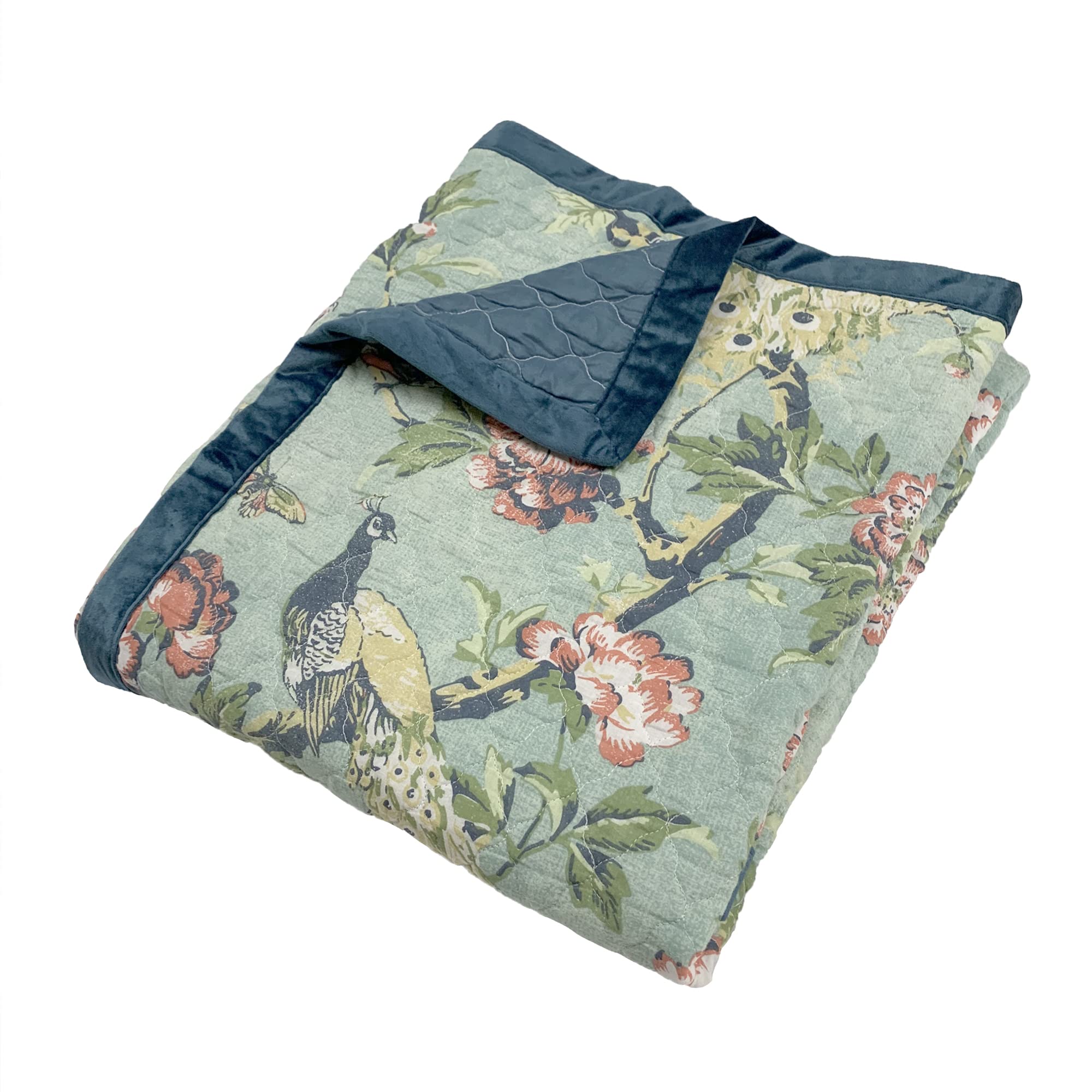 Greenland Home Pavona Enchanted Garden Quilted Throw, 50x60-inch, Jade