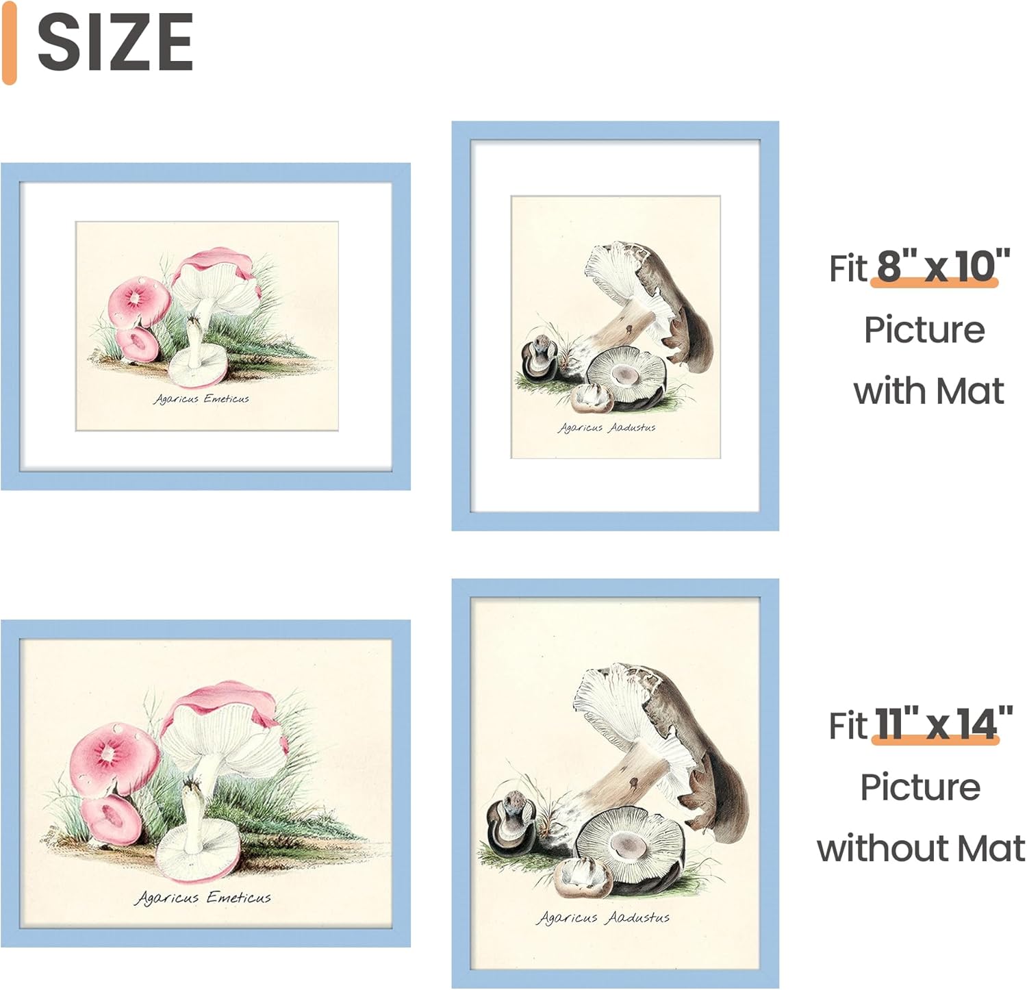 Upsimples 11x14 Picture Frame - Versatile Display for 8x10 Photos with Mat or 11x14 Without - Blue
