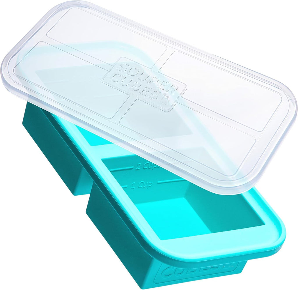 Souper Cubes 2-Cup Silicone Freezer Tray - Ideal for Meal Prepping, Storing Leftovers & Sauces | Aqua - 1-Pack