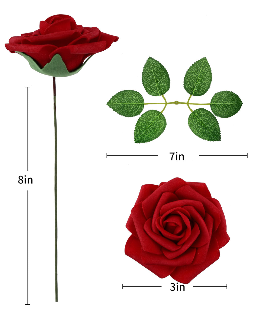 DuHouse 50Pcs Artificial Roses Flowers Fake Roses with Stems Real Touch Foam Flowers for DIY Wedding Bouquet Party Centerpiece Floral Arrangement Party Home Decor(Dark Red)