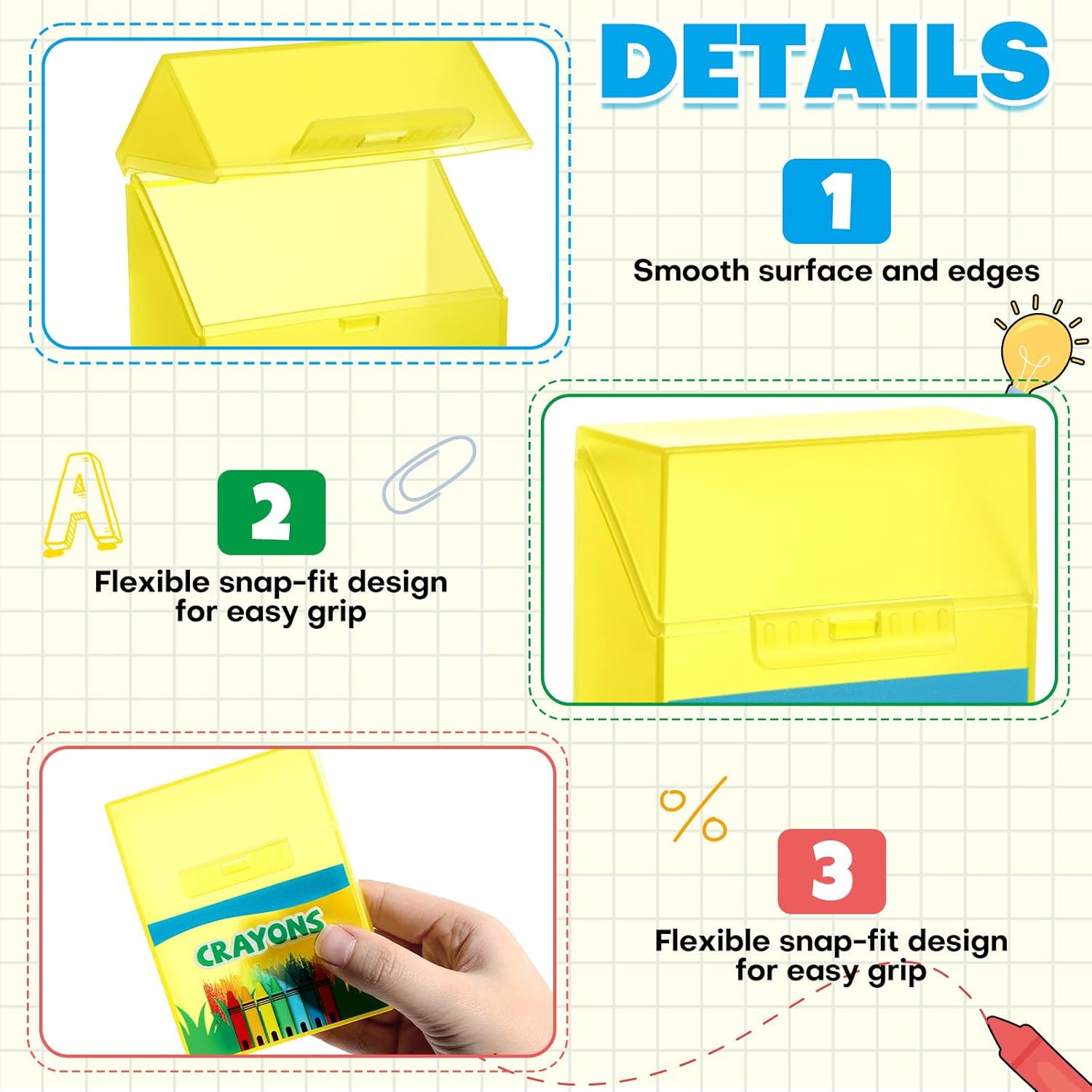 Skiennix Crayon Storage Organizer - 24 Pcs Plastic Box with Hinged Lid & Snap Closure | Cartoon Patterned