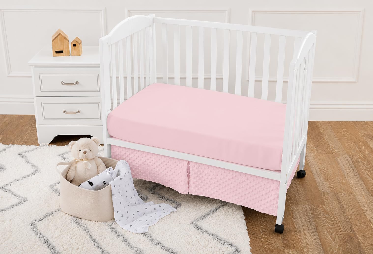 American Baby Company Heavenly Soft Minky Dot 3-Piece Mini/Portable Crib Bedding Set, Pink, for Girls