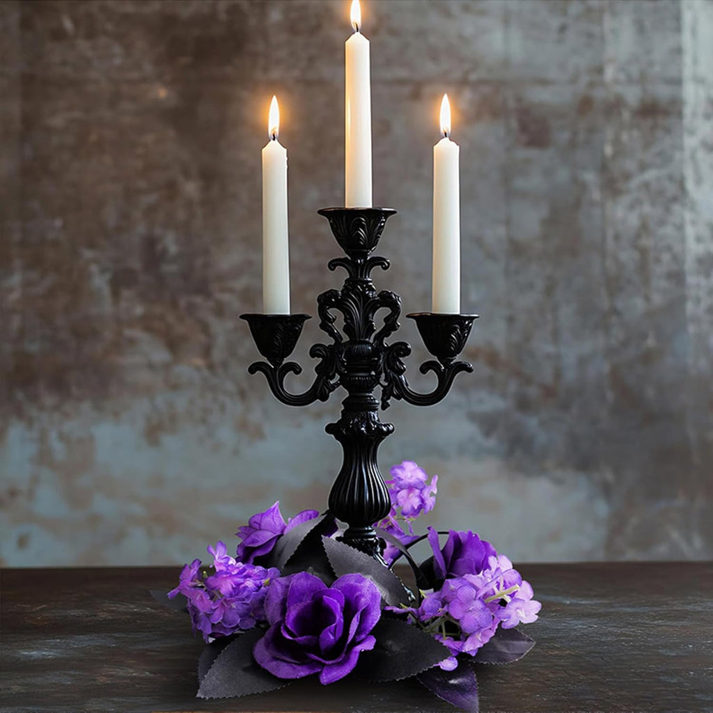 Regine Switzerland Gothic Halloween Candle Ring Wreath - Purple Roses & Black Leaves | 9.84 Inch Diameter Floral Centerpiece for Fall Decor