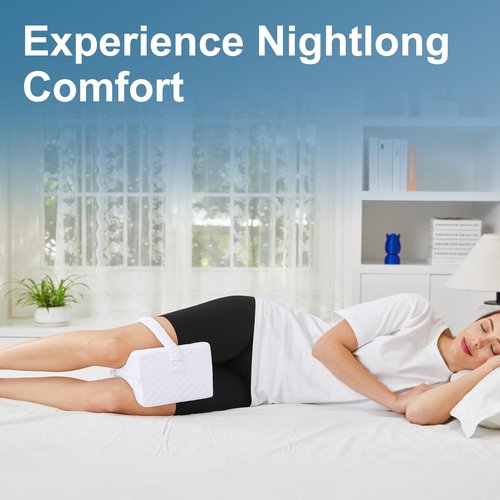 Knee Pillow for Side Sleepers, Leg Pillow for Sciatica, Back, HIPS, Knees, Joints Pain Relief,Pillows for Between Legs While Sleeping Spine Alignment Support & Relieves Pressure,Basic Strap,White
