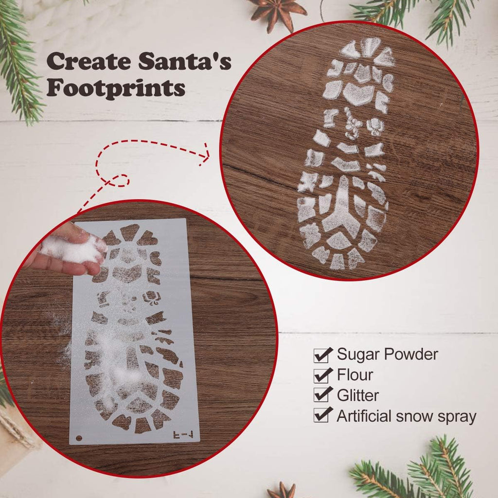 Mocoosy Christmas Stencils - 6 PCS Reusable Santa Footprints & Snowflake Templates for Holiday Crafts