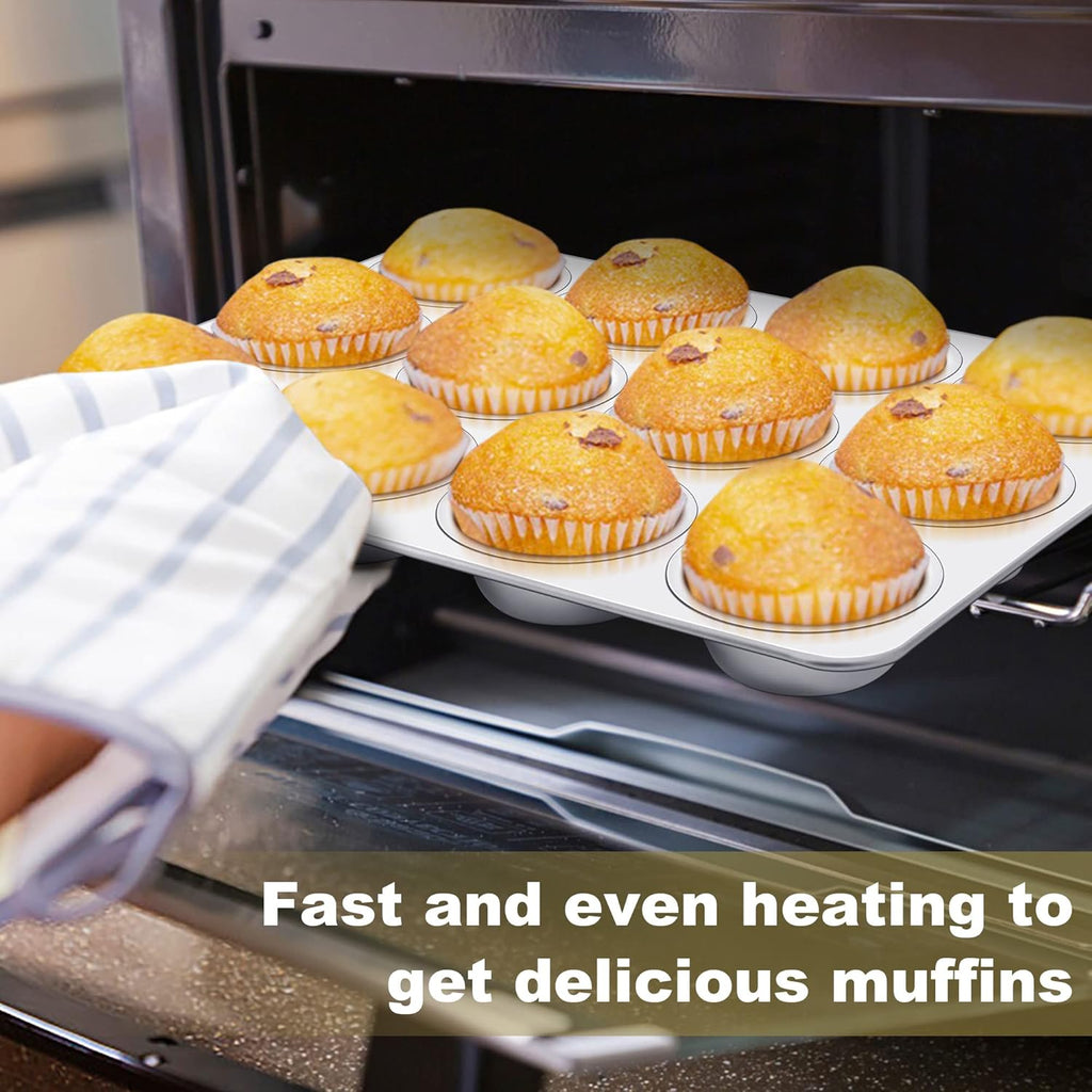 TeamFar 12-Cup Muffin Pan - Stainless Steel Cupcake Baking Tin | Non-Toxic & Dishwasher Safe