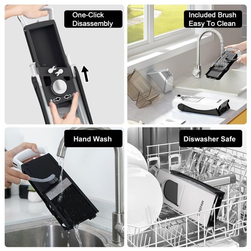 Safe Mandoline Slicer for Kitchen, 6 in 1 Vegetable Chopper, French Fry Cutter For Potatoes, Potato Slicer,Food Chopper,Adjustable Thickness 0.1-8 mm, With Peeler/Cleaning Brush (Black)