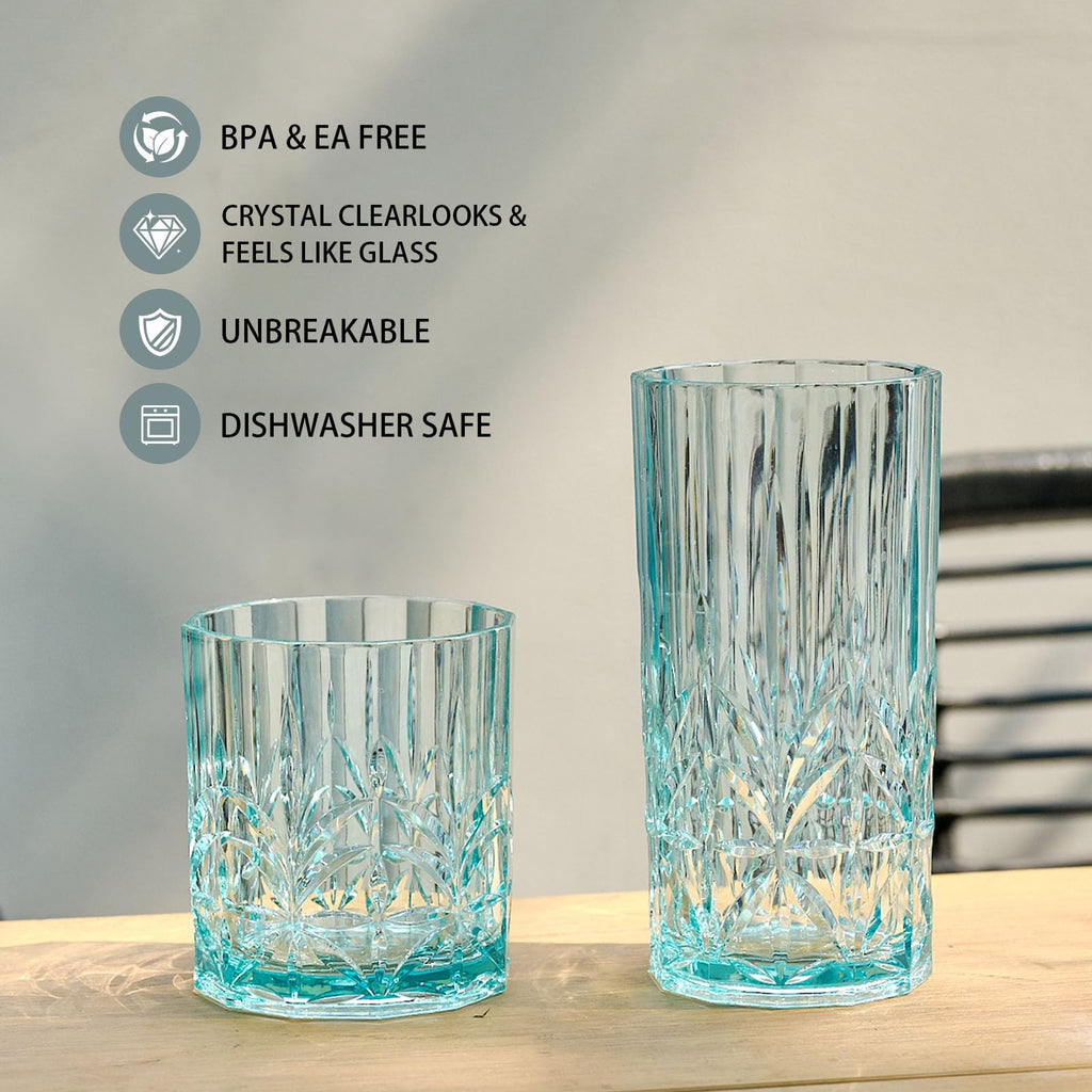 BELLAFORTE Shatterproof Tritan Plastic Drinking Glasses. 13oz & 18oz Water Glasses Set of 6 - Myrtle Beach Glasses Drinking - Unbreakable Tumblers for Parties - BPA Free, Dishwasher Safe (Clear)