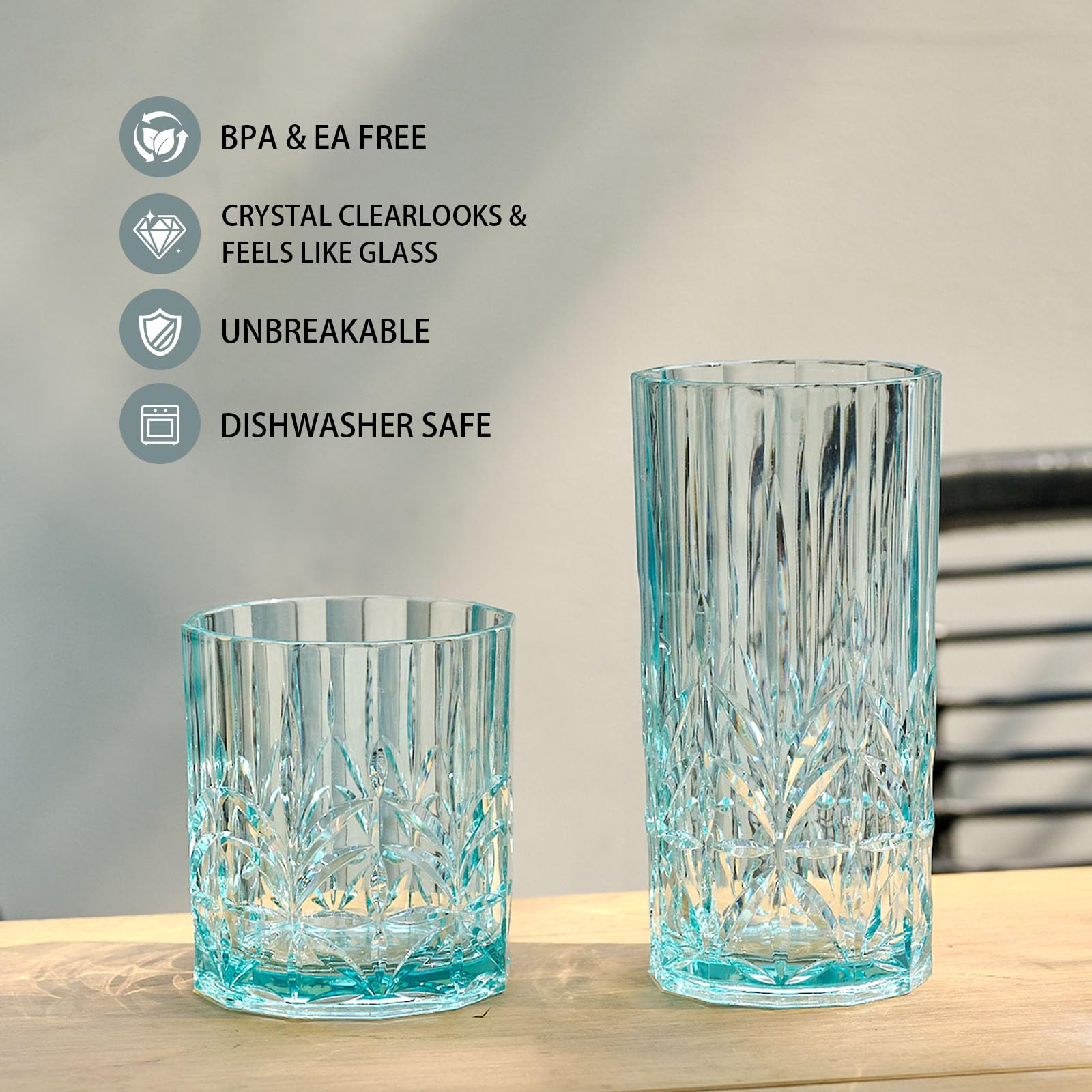 BELLAFORTE Shatterproof Tritan Plastic Drinking Glasses. 13oz & 18oz Water Glasses Set of 6 - Myrtle Beach Glasses Drinking - Unbreakable Tumblers for Parties - BPA Free, Dishwasher Safe (Clear)