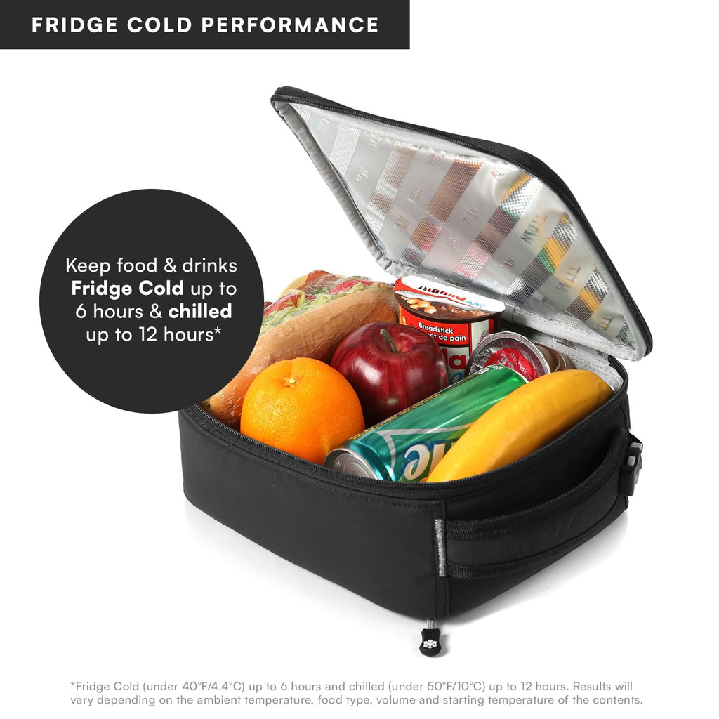 Titan by Arctic Zone Fridge Cold Lunch Box with 2 Gel Ice Packs, Small Insulated Cooler Bag with Leak Proof Lining for School and Work, Black Ice