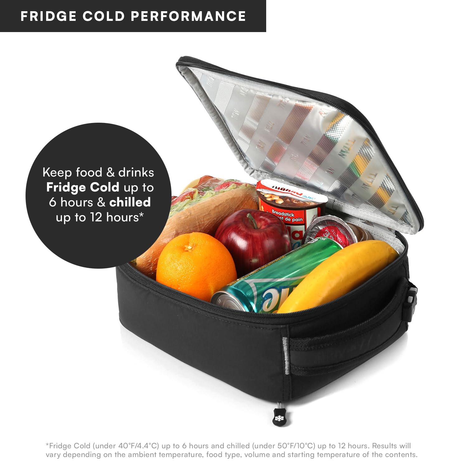 Titan by Arctic Zone Fridge Cold Lunch Box with 2 Gel Ice Packs, Small Insulated Cooler Bag with Leak Proof Lining for School and Work, Black Ice