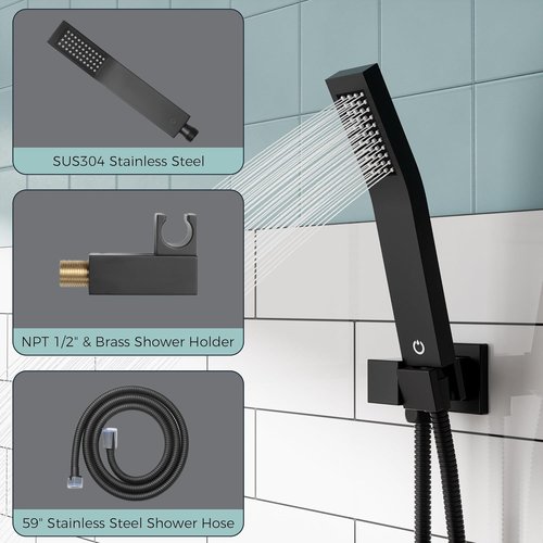 FORIOUS Rain Shower Head System - 10 Inch Matte Black Faucet Set with Handheld Spray & Solid Brass Valve
