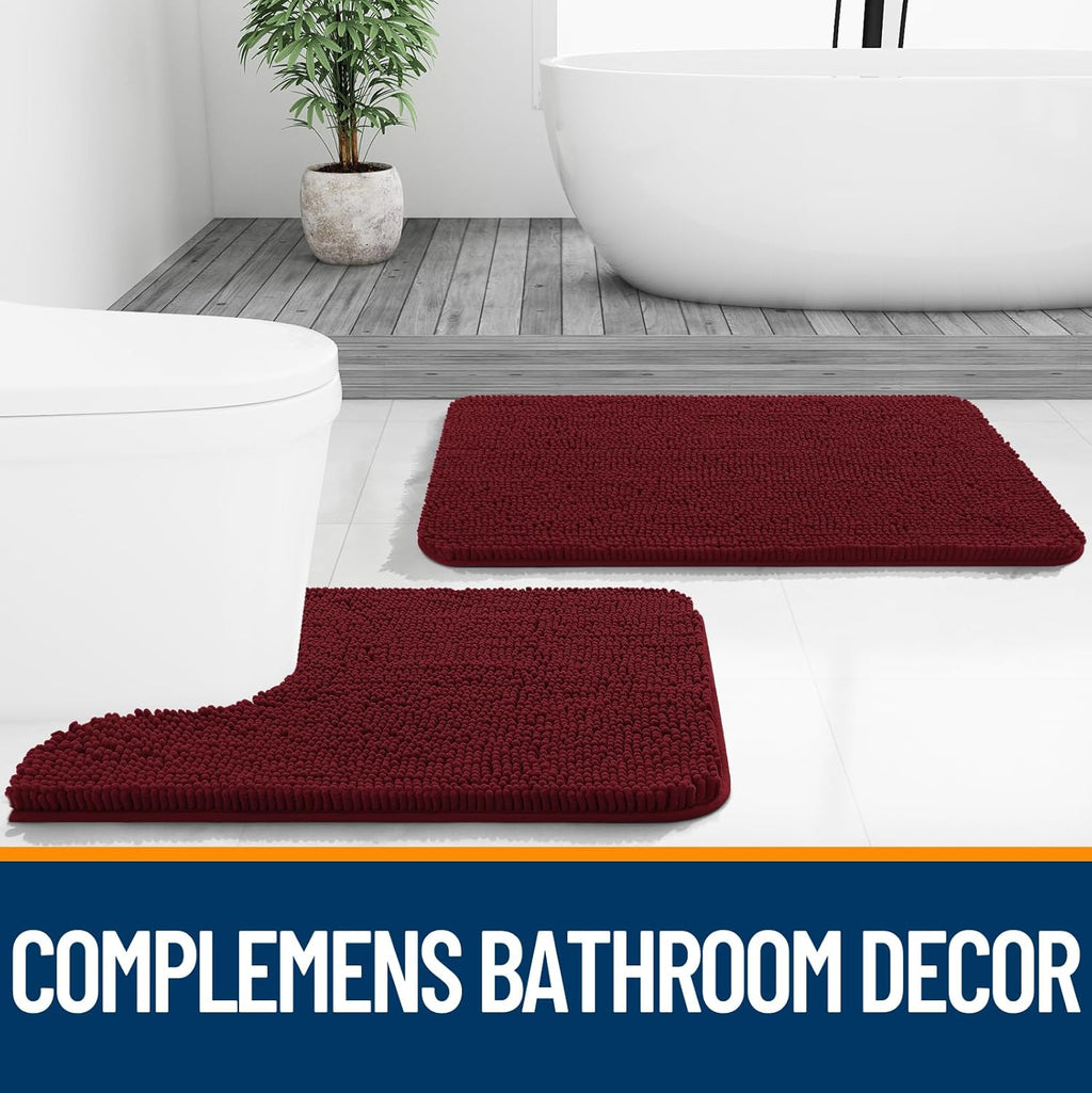 OLANLY Bathroom Rugs - Extra Soft Chenille Bath Mats | Quick-Dry, Machine Washable, 30x20, Burgundy
