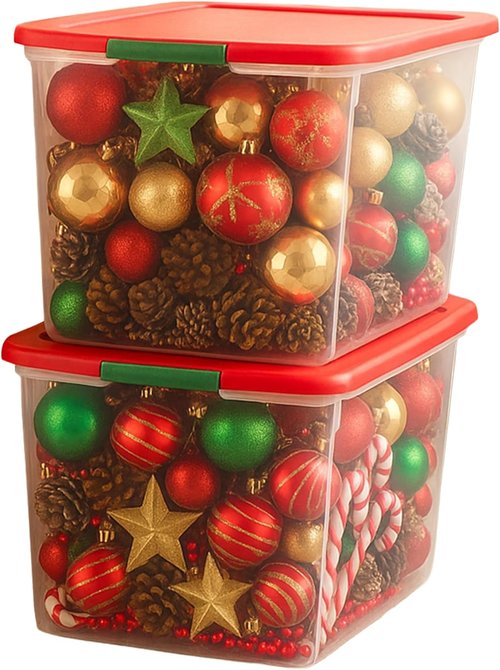 HOMZ 64 Quart Clear Plastic Storage Organizer Bins - Stackable Containers with Secure Latch & Red Lid