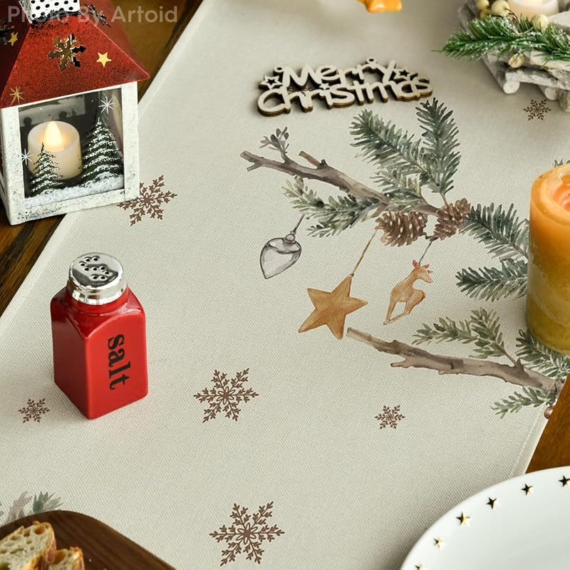Beige 13 x 120 Inch Christmas Table Runner - Artoid Mode